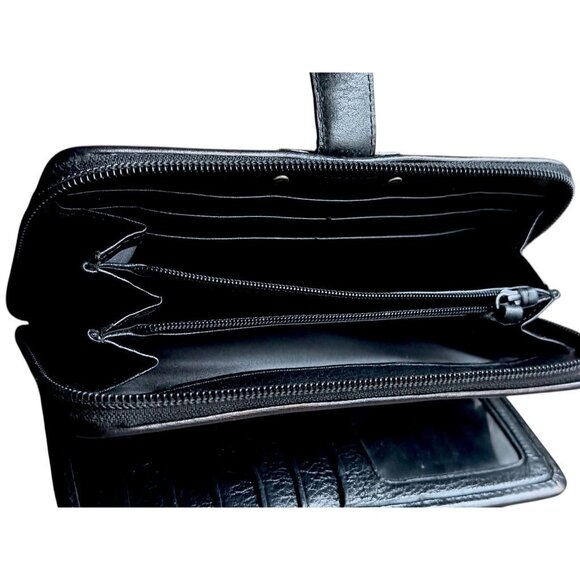 Brighton Black/Brown Pebble Leather Moc Croc Wallet With Decorative Silver-Tone - Picture 9 of 14